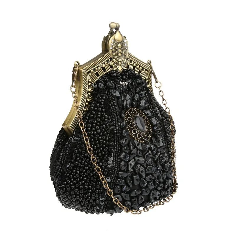 Vintage Beading Stone Clutches Handbag Evening Party Bags Crystal Bling