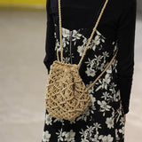 Vintage Woven Backpack Cotton Rope Bucket Small Straw Bag