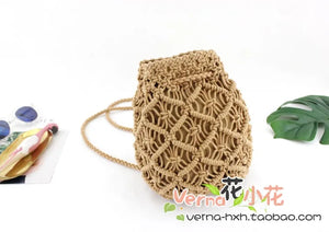 Vintage Woven Backpack Cotton Rope Bucket Small Straw Bag