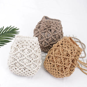 Vintage Woven Backpack Cotton Rope Bucket Small Straw Bag