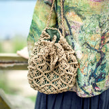 Vintage Woven Backpack Cotton Rope Bucket Small Straw Bag