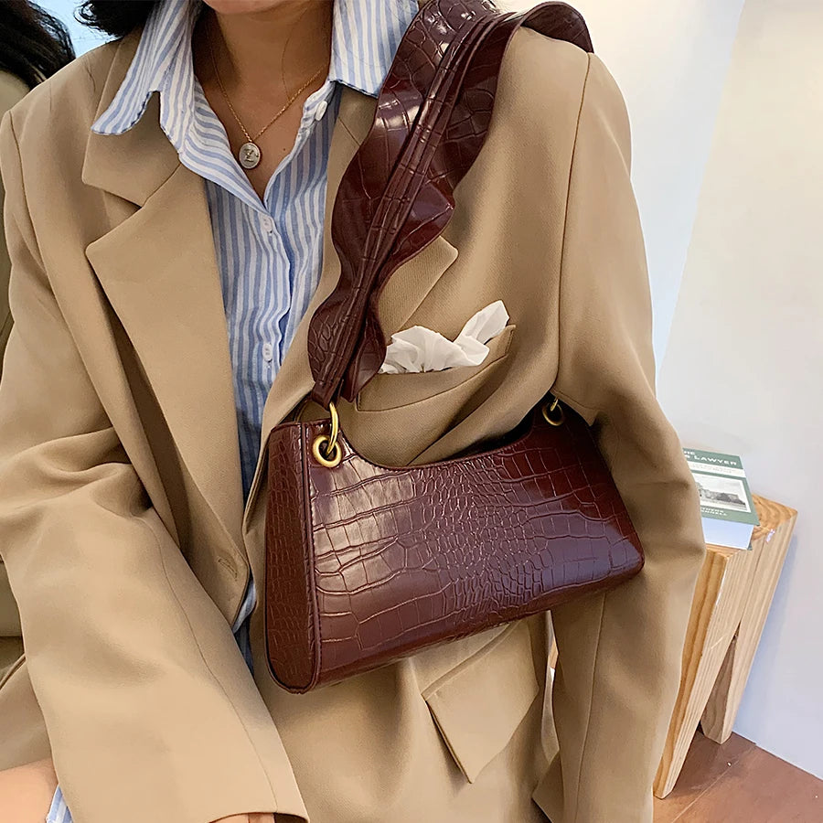 Crocodile Pattern Shoulder Crossbody Bags Women PU Leather Handbags