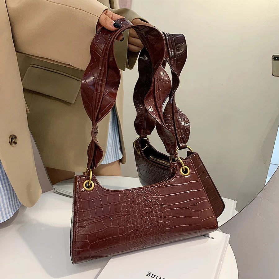 Crocodile Pattern Shoulder Crossbody Bags Women PU Leather Handbags