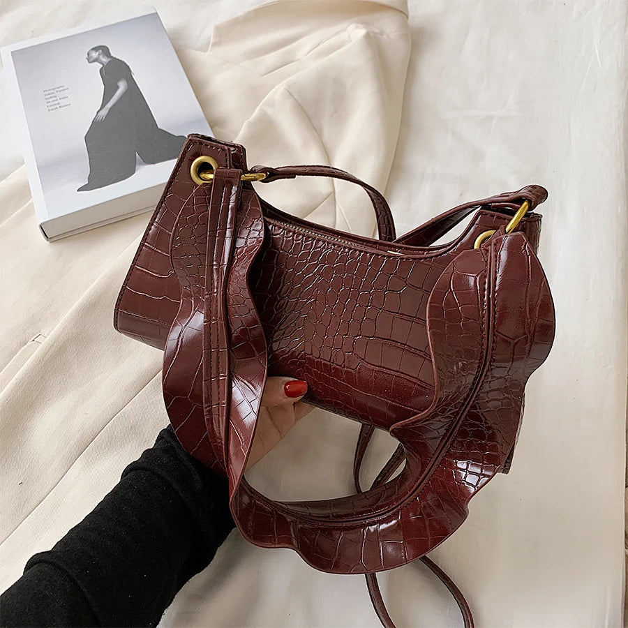 Crocodile Pattern Shoulder Crossbody Bags Women PU Leather Handbags
