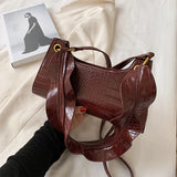 Crocodile Pattern Shoulder Crossbody Bags Women PU Leather Handbags