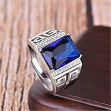 Vintage Crystal Sapphire Gemstone Diamond Men's Ring Silver Jewelry