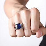 Vintage Crystal Sapphire Gemstone Diamond Men's Ring Silver Jewelry