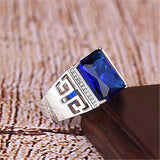 Vintage Crystal Sapphire Gemstone Diamond Men's Ring Silver Jewelry