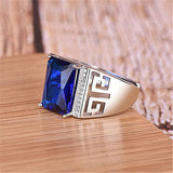 Vintage Crystal Sapphire Gemstone Diamond Men's Ring Silver Jewelry