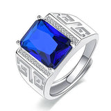 Vintage Crystal Sapphire Gemstone Diamond Men's Ring Silver Jewelry