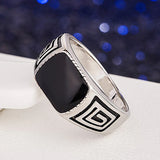 Vintage Enamel Carved Men's Ring Silver Masculine Jewelry