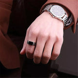 Vintage Enamel Carved Men's Ring Silver Masculine Jewelry