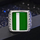 Vintage Square Green Jade Emerald Gemstone Ring for Men