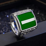 Vintage Square Green Jade Emerald Gemstone Ring for Men