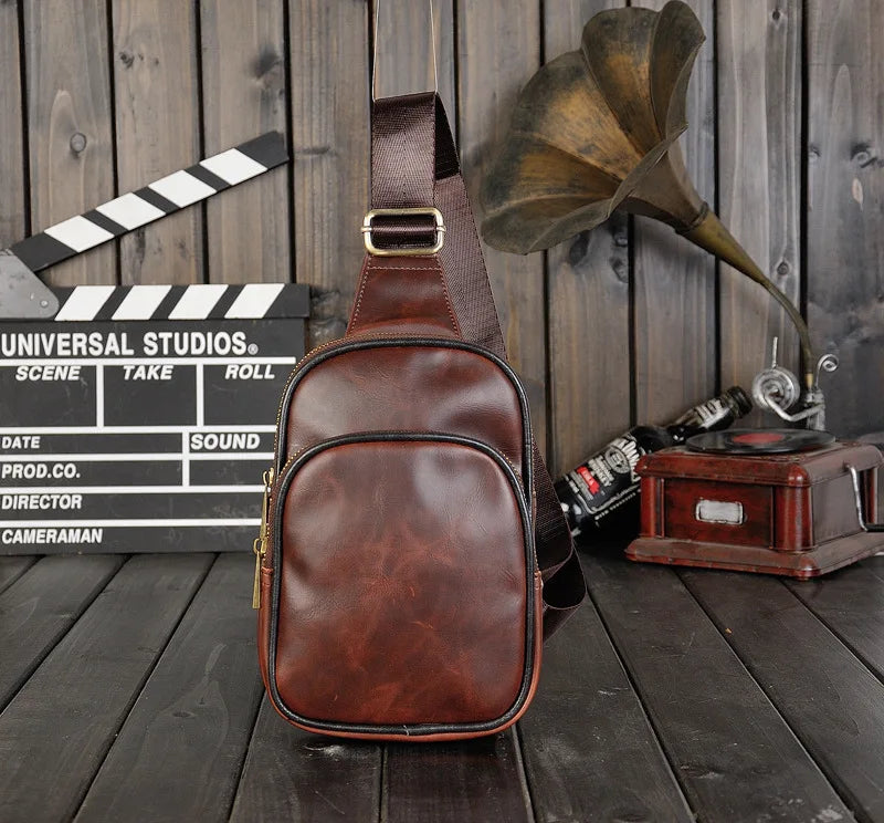 Vintage Cross Bag Chest Bag Men's PU Leather Shoulder Bag