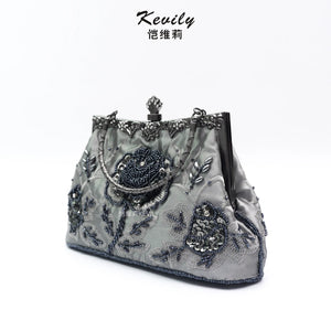 Vintage Beaded Evening Bag Metal Handle Top-Handle Bag