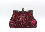 Vintage Beaded Evening Bag Metal Handle Top-Handle Bag
