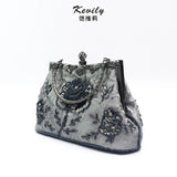 Vintage Beaded Evening Bag Metal Handle Top-Handle Bag