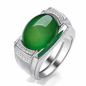 Vintage Emerald Agate Green Jade Gemstones Diamonds Rings for Men Silver Jewelry