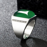 Vintage Green Jade Gemstone Silver Ring with Zircon Diamonds