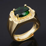 Vintage Green Emerald Zircon Diamond Ring 14k Men's Jewelry