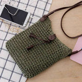 Vintage Crochet Messenger Bag Straw Woven Tassels Shoulder Bag