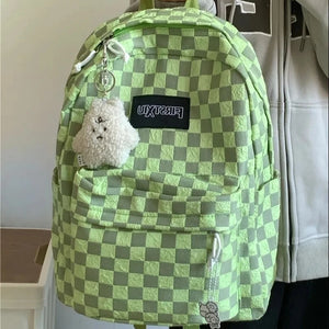 Vintage Kpop Checkerboard Backpack