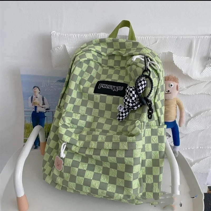 Vintage Kpop Checkerboard Backpack