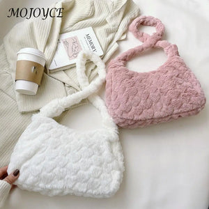 Vintage Plush Fur Flower Shoulder Bag Winter Casual Small Armpit Bag