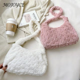 Vintage Plush Fur Flower Shoulder Bag Winter Casual Small Armpit Bag
