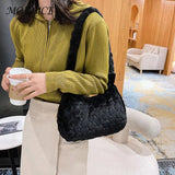 Vintage Plush Fur Flower Shoulder Bag Winter Casual Small Armpit Bag