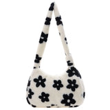 Vintage Plush Fur Flower Shoulder Bag Winter Casual Small Armpit Bag