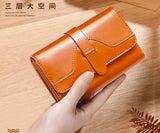 Vintage Oil Wax Cowhide Leather Buckle Wallet Card Bag