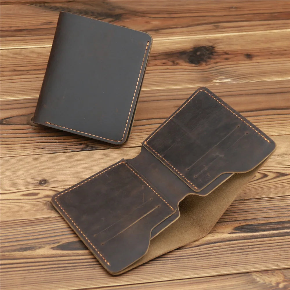 Vintage Men's Leather Wallet Money Clip Crazy Horse Skin Driving Leather