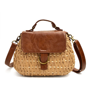 Vintage Straw Bag Pig Crossbody Beach Bag Casual Weaving Handbags