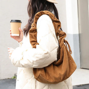 Vintage Canvas Shoulder Bag Corduroy Drawstring Messenger Bag