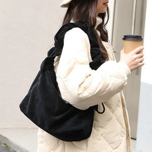 Vintage Canvas Shoulder Bag Corduroy Drawstring Messenger Bag