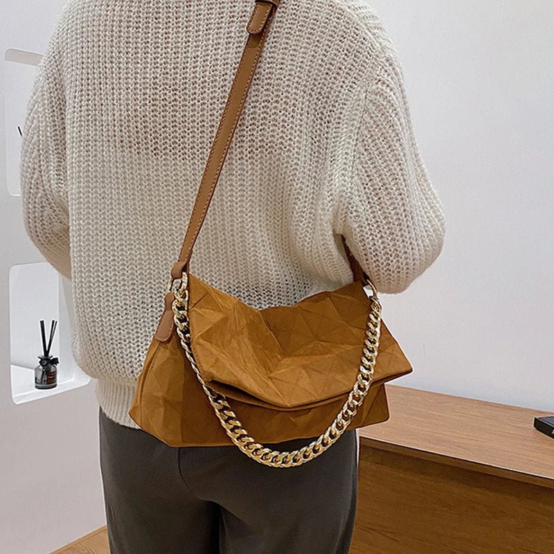 Vintage Suede Underarm Bag with Chain Crossbody Strap