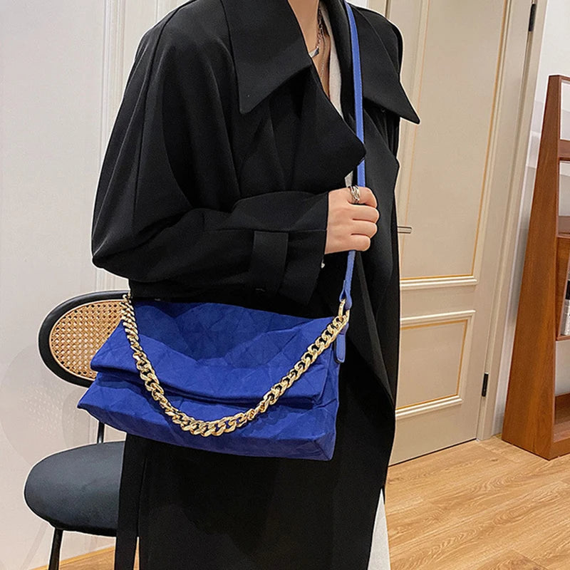 Vintage Suede Underarm Bag with Chain Crossbody Strap