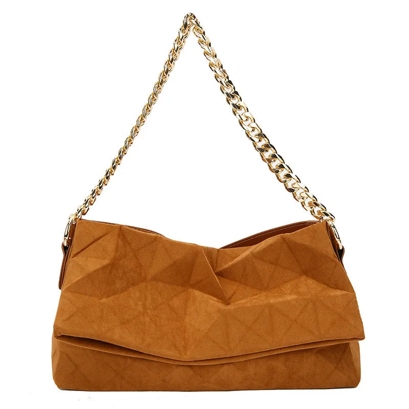 Vintage Suede Underarm Bag with Chain Crossbody Strap