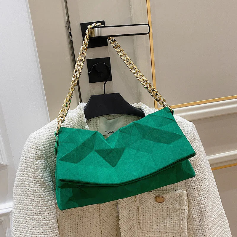 Vintage Suede Underarm Bag with Chain Crossbody Strap