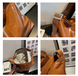 Vintage Bucket Shoulder Bag Large Capacity PU Leather Handbag