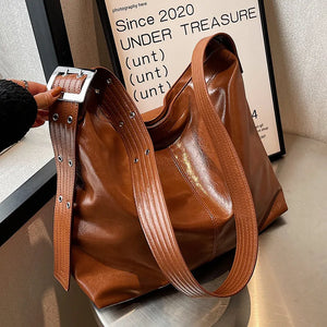 Vintage Bucket Shoulder Bag Large Capacity PU Leather Handbag