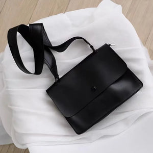 Vintage Women Shoulder Bag Pu Leather Handbags Wide Straps Messenger Bag