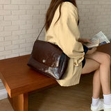 Vintage Women Messenger Bag Large Capacity Pu Leather Shoulder Bag