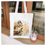 Violin Frog Print Canvas Shopping Bag Female Cotton Cloth Shoulder Bag