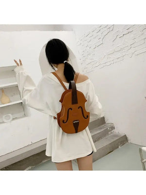 Violin Shape PU Leather Backpack School Handbag for Teen Girl
