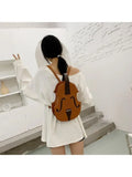 Violin Shape PU Leather Backpack School Handbag for Teen Girl