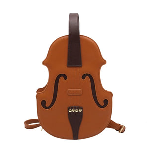 Violin Shape PU Leather Backpack School Handbag for Teen Girl
