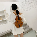 Violin Shape PU Leather Backpack School Handbag for Teen Girl